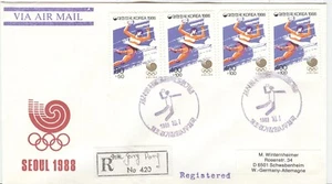 Korea Olympische Spiele Seoul 1988 Reg. Olympia Brief Handball violett gestempelt - Bild 1 von 1
