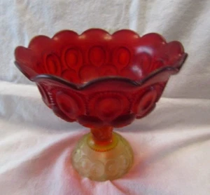L E SMITH GLAS AMBERINA ROT MOND UND STERN FUSS KOMPOTTSCHALE - Bild 1 von 4