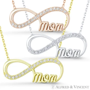 Collar Infinity CZ Cristal Pave Mamá Dije Guión Dije Collar Plata Esterlina .925 - Imagen 1 de 4
