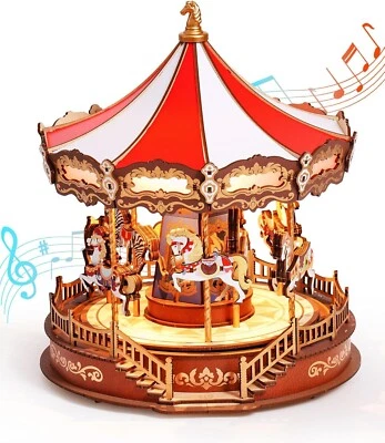 Rolife Wooden 3D Puzzles  DIY Carousel Music Box with Lights Model Building Kit - Image 1 of 4