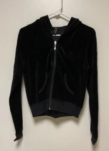 New - Black Velour Zippered Hoodie by 1955 Vintage - Juniors Size Large - Picture 1 of 4