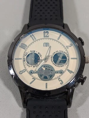 Reloj con correa de silicona con caja negra redonda esfera amarilla Foto 1 de 4