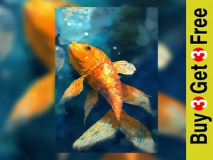 Vibrant Goldfish Art Print - Lively 5x7 Aquatic Animal Wall Decor - Picture 1 of 5
