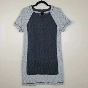 Lou & Grey S Dark & Light Heathered Gray Short Sleeve Sweater Dress  - Picture 1 of 7