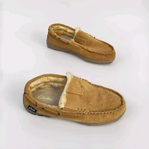 Clarks Moccasins Mens 9M Suede Slippers Comfort Tan Sherpa Fur Soft Moc Toe - Picture 1 of 12