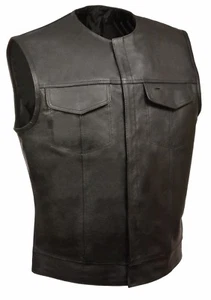 Milwaukee Leather LKM3721 Men's SOA Leather Vest Collarless Club Style Biker - Picture 1 of 10