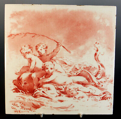 CHARMING RARE 19th. CENTURY HAND PAINTED MINTON 8  TILE After F. BOUCHER - 1879 • 175£