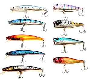 LOTE de 9 SEÑUELOS DE PESCA PECECILLOS DUROS, CRANKBAIT, TOPWATER POPPER, BAJO - Imagen 1 de 3