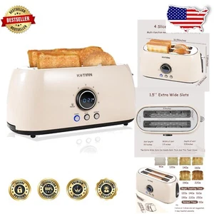 KOTlAN White Long Slot 4-Slice Toaster with Cancel & Reheat Functions, Stylish - Picture 1 of 10