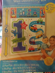 1st BIRTHDAY All Aboard WALL POSTER DECORATING KIT (5pc) ~ First Party Supplies - Picture 1 of 2