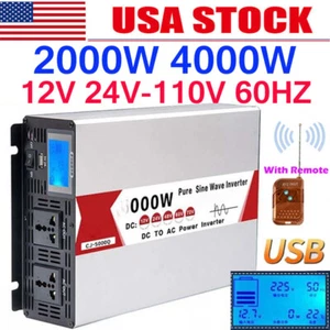 2000W 4000W Peak Pure Sine Wave Power Inverter 12V 24V to 110V 120V LCD USB USA - Picture 1 of 24