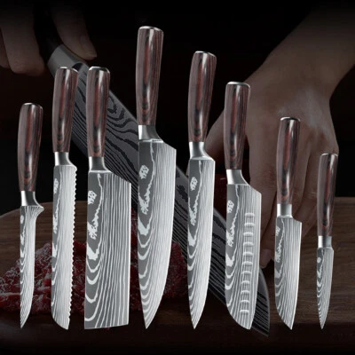 Japanisches Küchenmesser Profi Kochmesser Set Edelstahl Messer Damaskus Muster - Bild 1 von 4