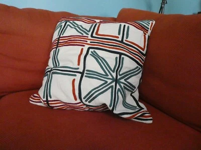 Irving Pillow Covers Embroidered Crate and Barrel 21x21 (Ivory, Orange, Teal)  - Image 1 of 4