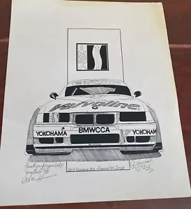 BMW RACING DAVE DONOHUE ORIGINAL SIGNED DRAWING 1995 IMSA PHOENIX BY RON HARNISH - Picture 1 of 6