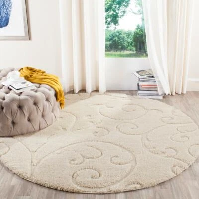 Nueva alfombra redonda Safavieh Florida Shag suave pelo alto bajo crema floral 7'x 7' Foto 1 de 4