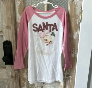 Girls Prissy Pants Holiday Shirt, White, Pink, Sparkles, Size 14, Santa - Picture 1 of 5