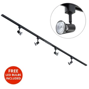 Litecraft 2 Metre Kitchen Track Light With 4 Harlem Fixture & LED Bulbs - Black - Picture 1 of 3