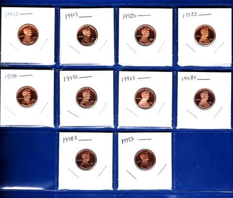 1990 through 1999 Lincoln Proof Cent Penny Set of 10 Cover