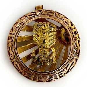 18K Gelbgold Azteken Maya Tiwanaku Symbol Totem Anhänger Brosche 14,9 Gramm - Bild 1 von 17