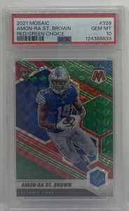 Panini Mosaic Amon-Ra St. Brown 2021 rojo/verde elección radiocontrol Detroit Lions PSA 10 SP - Imagen 1 de 2