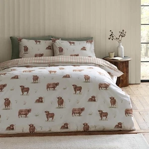 Catherine Lansfield Highland Cow Duvet Cover King Quilt Bedding Bed Set Natural - Picture 1 of 4