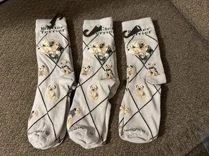 New Boarder Terrier Set Of 3 Socks By Wheel House Adjust 6-8.5 Shoe Size  - Picture 1 of 4