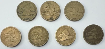 Lot of 7 1857/1858 Flying Eagle Penny 1c Coin Old US Cent Coin P303 - Image 1 of 2