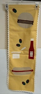 Vintage handgefertigt PICKNICK KOCHEN Tischläufer Topper Applikation OLIV BURGER HOT DOG - Bild 1 von 11