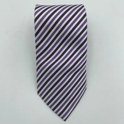 Vietnam Purple Black White Striped Silk Tie - image 1 of 4