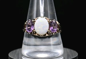 Beautiful Vintage Victorian Style Gold Amethyst Firey Opal Ring Size U US 10 1/4 - Picture 1 of 6