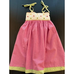 Luli & Me Girls Smocked Gingham Sundress Size 5 Pink Embroidered Maria Casero - Picture 1 of 15