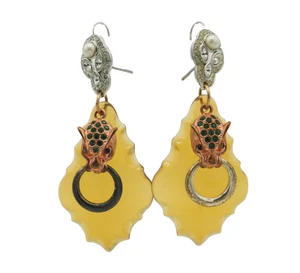 Retro Art Deco Vintage Acrílico Tachonado Cristales Leopardo Gato Golpeador Pendientes - Imagen 1 de 6