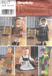 Uncut Simplicity Pattern 5517 Toddlers Renaissance Costumes Hat Size 1/2-1-2-3-4 - Picture 1 of 2