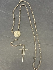 Vintage Sterlingsilber Katholik Maria & Jesus Kruzifix Rosenkranz Halskette 40 Gr 32" - Bild 1 von 11