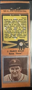 1934 Diamond Matchbooks U1 Baseball #92 J. Francis Hogan Silver Border - Bild 1 von 2