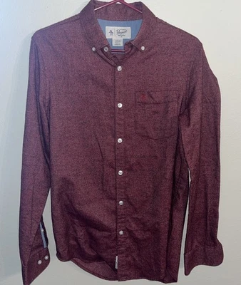 Munsingwear Original Penguin Button Down Long Sleeve Shirt Flannel Red - Small - Image 1 of 4