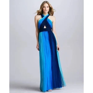 Alice + Olivia Jaelyn Cross Top Flare Dress Blue Ombre pleated size 2 - Picture 1 of 10