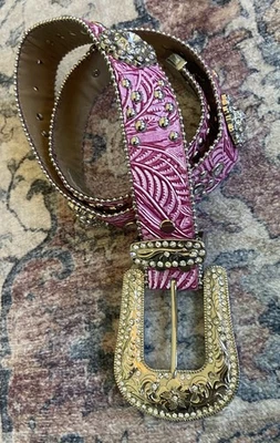 Blazin Roxx Western Rodeo Belt Women’s Medium Pink Rhinestone Studded Leather  - Image 1 of 4