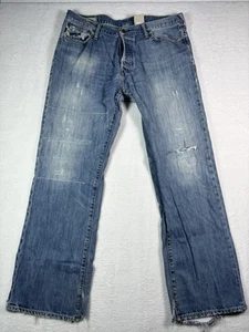 Abercrombie & Fitch Distressed Button Fly Slim Straight Leg Jeans Size 34 X 32" - Picture 1 of 11