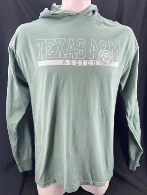 NEW Texas A&M Aggies Comfort Wash Green Cotton Hoodie LS Tee T-Shirt Men's L - Image 1 of 4