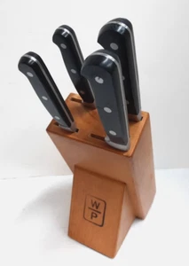 Wolfgang Puck Santoku 5 Piece Knife Set w/Wooden Block 3" 5" 7" 9" Blades - Picture 1 of 16