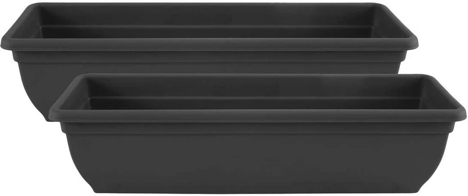 2 x 60cm Black Trough Planter Long Plastic Plant Pot Herb Flower Windowsill Box - Image 1 of 1