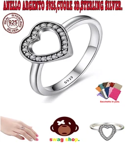 Anello Argento S925 cuore solitario rhodium princess vera punto luce eternity 3D - Foto 1 di 8