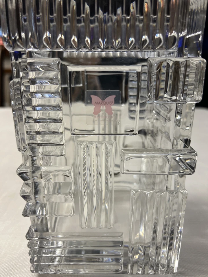 Marquis by Waterford Lead Crystal Cubist 8" Hurricane W/ Candle - Image 1 of 4