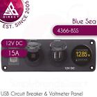 Blue Sea Systems 4366 Usb Socket - Circuit Breaker & Voltmeter Panel?12V Dc?15A