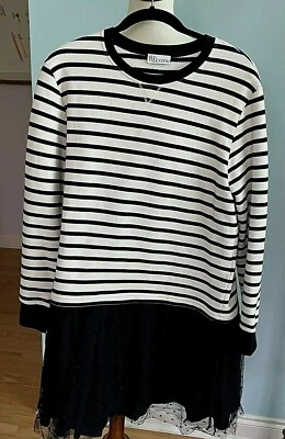 RED VALENTINO Black/Ivory Long Sleeve Knit Dress w/Tulle Skirt Size L - Image 1 of 4