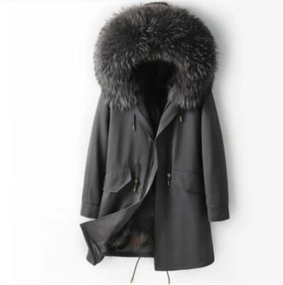 Men's Fox Fur Lining Real Fox Fur Collar Jackets Coats Parka Overcoat Warm - Image 1 of 4