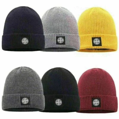 Gorro tejido para hombre mujer piedra invierno cálido grueso gorra puños tejido elástico - Imagen 1 de 4