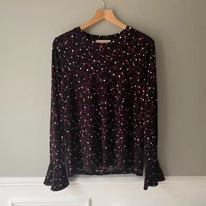 Michael Kors MK Top Blouse Black Large L Star Pattern Long Flared Sleeves - Picture 1 of 8