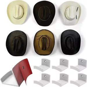 Adhesive Hat Hooks for Wall (6-Pack) - Cowboy Hat Rack, Wide Brim Hat Organizer, - Picture 1 of 24